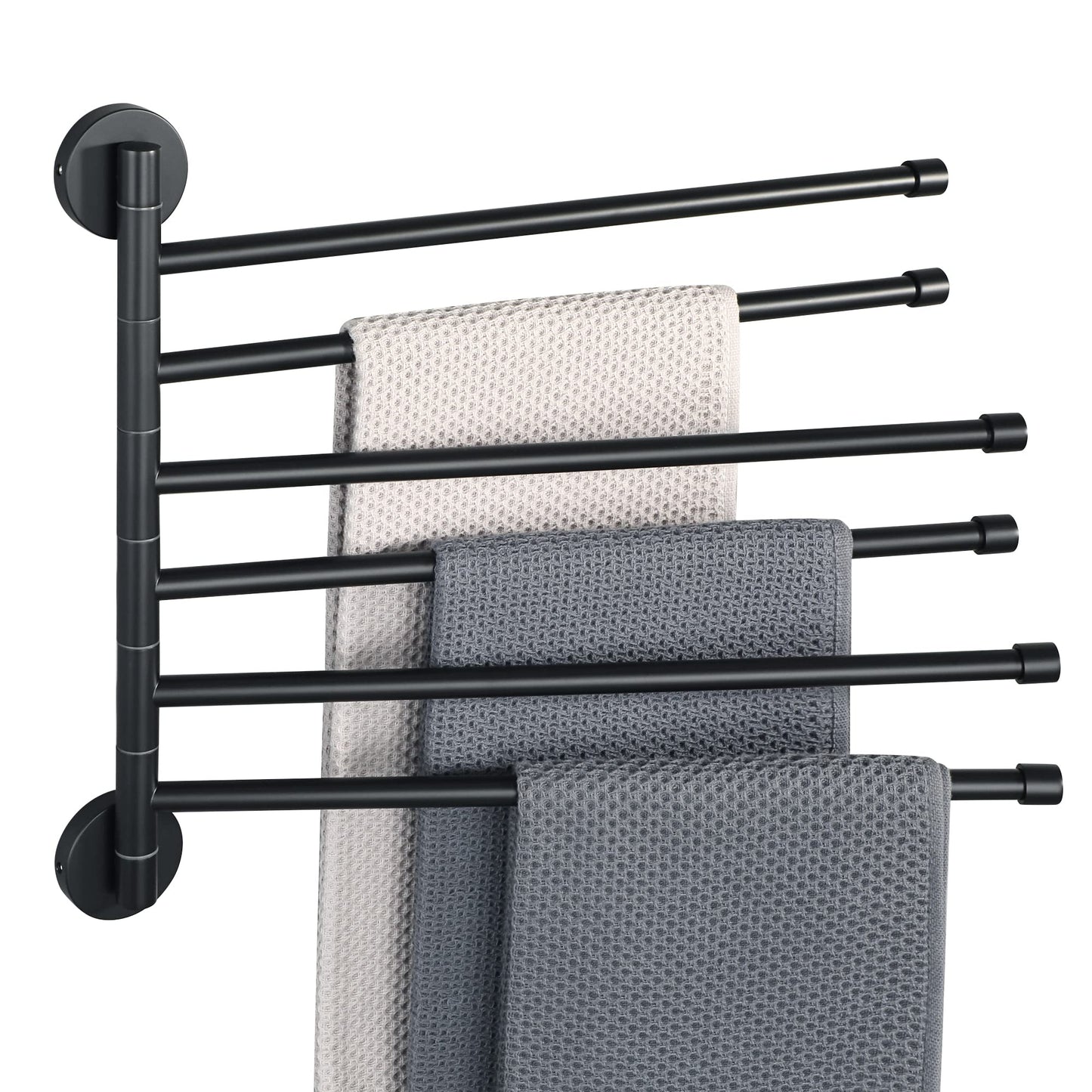 Alise Swivel Towel Rack,Folding 6 Arms Hand Towel Bars Towel Hanger for Bathroom,Wall Mount Drying Racks for Laundry,SUS304 Stainless Steel Swing Out Towel Holder Storage Space Saving,Matte Black