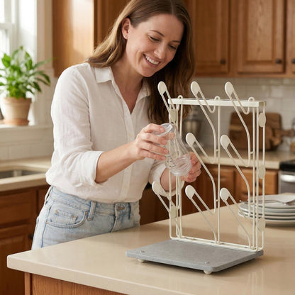 Taozun Bottle Drying Rack with 9 Hooks, Quick-Dry Diatomite Base with Stainless Steel Cup Stand, Vertical Space Saving Countertop Baby Organizer