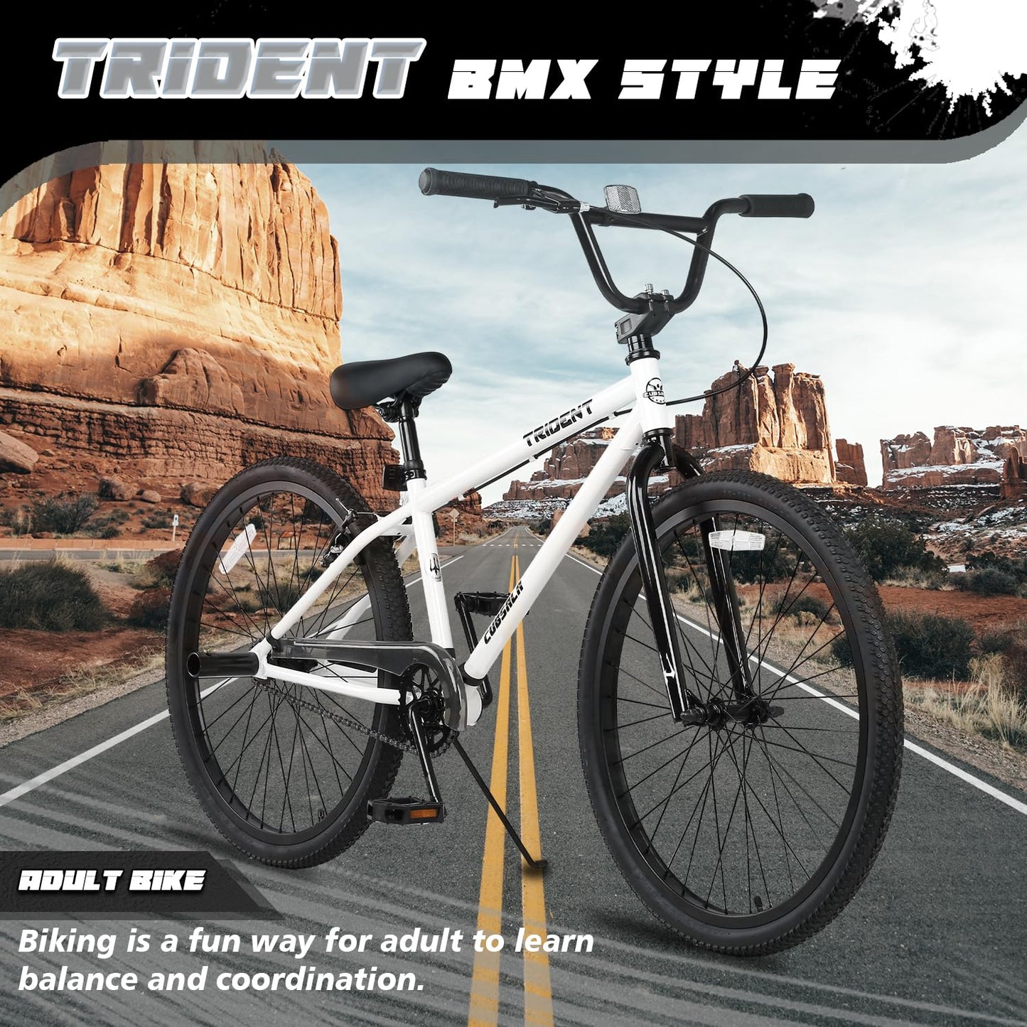cubsala 24 Inch BMX Race Bike Trident Bicycles Beginner-Level to Advanced Riders with 2 Pegs Trick Cycling and Professional Riding, White