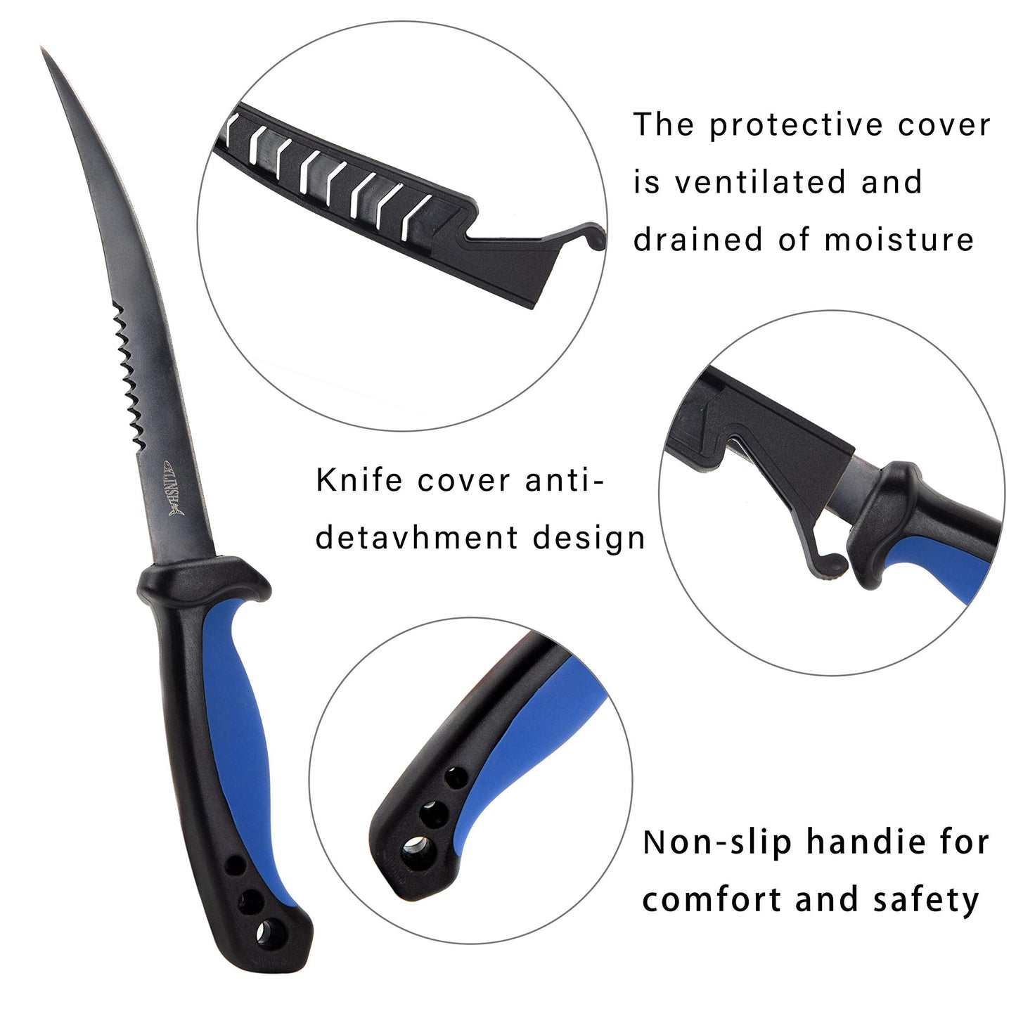 YLINSHA Fishing Knife, Fish Cleaning Kit 7 PC Set with Fish Knife, Fish Scale Cleaning Brush, Multi-Functional Scissors, Anti-Cutting Gloves, Fishbone Tweezers, Storage Bag