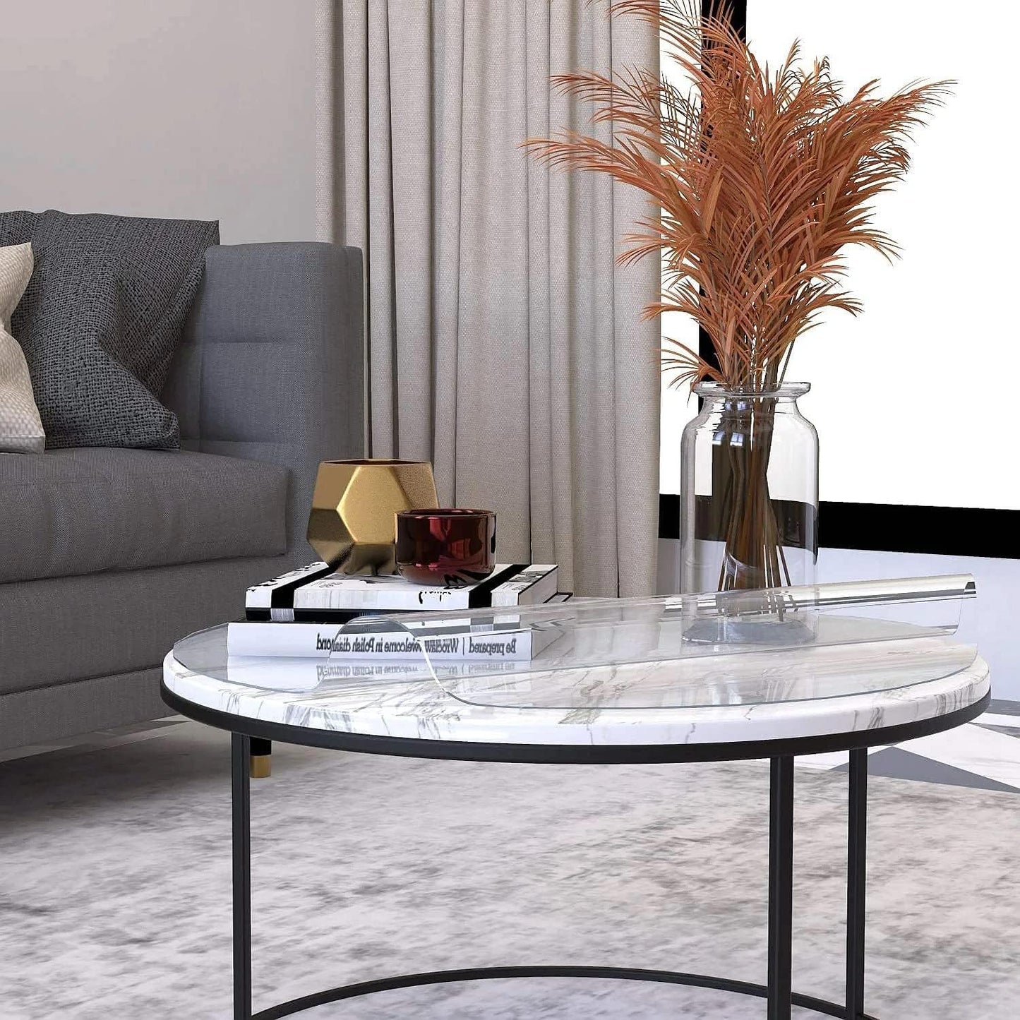 16 Inch 2mm NECAUX Round Clear Table Cover Protector, Thick Upgraded Version, Unshrinkable Waterproof Oil Proof Plastic