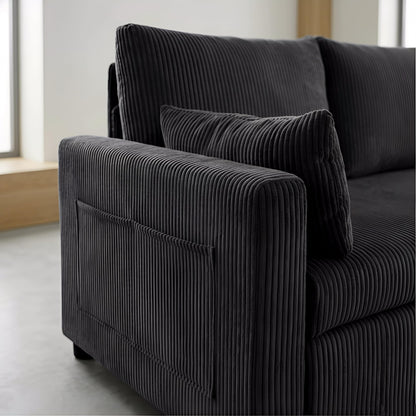 Trygoal Sectional Sleeper Sofa with Pull Out Bed, L Shape Convertible Sofa Bed Couch with Storage Chaise, 3 in 1 Pull Out Sofa Bed with 3 Seats for Living Room,Apartment, Black, 85Inch