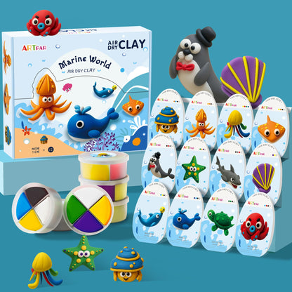 ARTPAR Air-Dry Clay Kit for Kids,12 Marine Animals‌ Modeling Magic Clay Sculpting Tools Set,Non-Sticky, Ultra-Light,Creative DIY School Arts & Crafts Gifts for Boys & Girls Ages 3-12