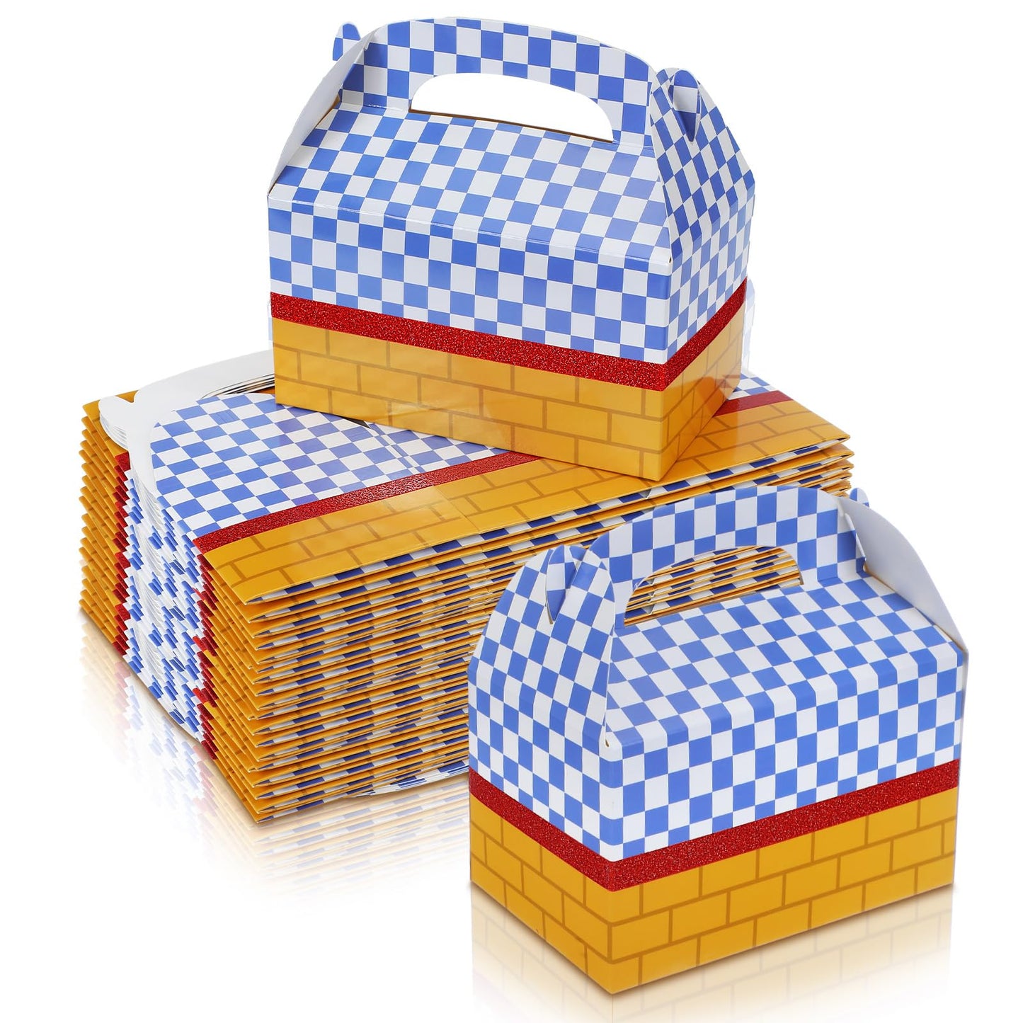 Fuyoooo 24 Pcs Wizard Party Favor Decorations Yellow Brick Blue Gingham Candy Treat Boxes Witch oz Goodies Gable Box with Handles for Witch Princess oz Halloween Birthday Party Supplies