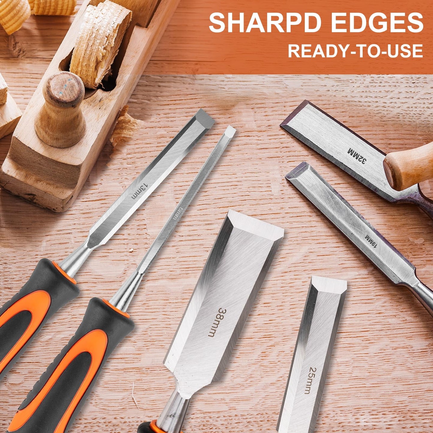 Yunziling 10Pcs Wood Chisel Sets, 6Pcs Premium Wood Chisels with Honing Guide, Sharpening Stone & Carpenter Pencils, Wood Carving Tools Kit for DIY & Professional Use (6-38mm)