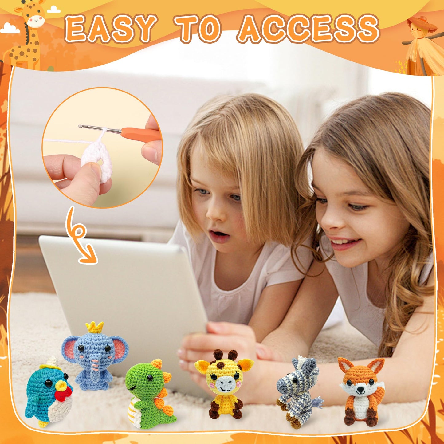 Asopetch 6Pcs Crochet Kit for Beginners, DIY Craft for Adults and Kids, Great Gife for Crochet Lovers, Crocheting Animal Kits with Step by Step Videos,Yarn,Crochet Hook,Birthday, Holiday Gift
