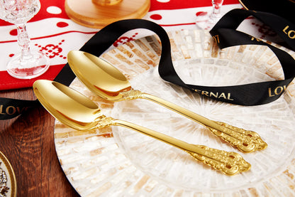 KEAWELL 2-Piece Gorgeous Large Serving Spoon, 18/10 Stainless Steel, Fine Large Serving Spoon, Sturdy Tablespoon, Dishwasher Safe, 9.4" (Gold)