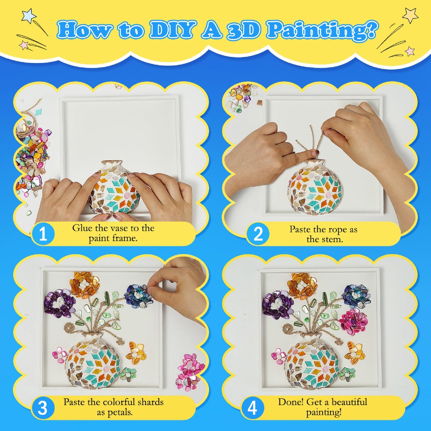Kssiaz DIY Vase Mosaic Painting Kit, DIY Mosaic Arts and Craft Kits with Vase Flower Mosaic Accessories, Handmade Sticker Painting Gem Art Kit Christmas Room Decor
