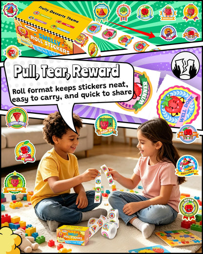 HORIECHALY Reward Smelly Roll Stickers for Kids 4 Rolls, 1200 PCS 4 Scent Scratch and Sniff Stickers Food Theme, Positive Reward for Classroom, Portable Drawer Box for Travel, Car, Airplane