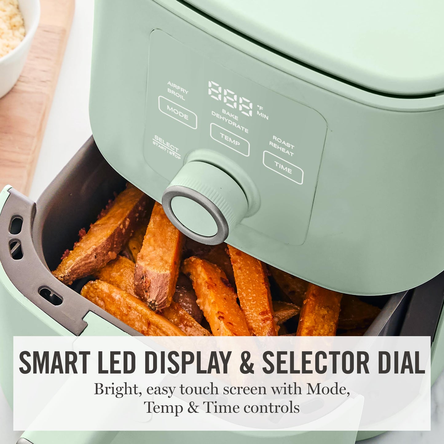 Martha Stewart 6QT Air Fryer, 6-in-1, Bake, Broil, Roast, Air Fry, Dehydrate, Reheat, Ceramic Non-Stick Basket, Crispy Results Fast, 400°F Max Temp, Shake Reminder, Auto Shut-Off, Honeydew Green