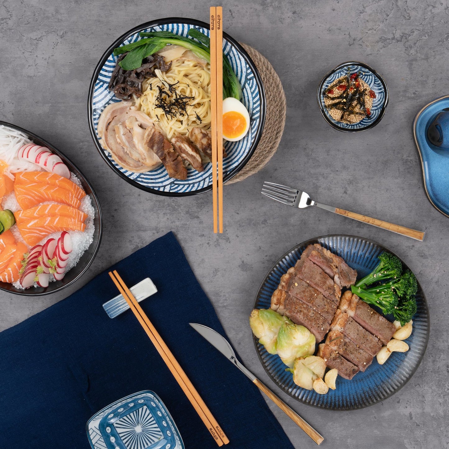 Elihome Premium Wood Fiber Chopsticks, Dishwasher Safe, Heat Resistant, Reusable Japanese Chinese Chopsticks, 26cm/10.25inch, Natural, 5 Pair