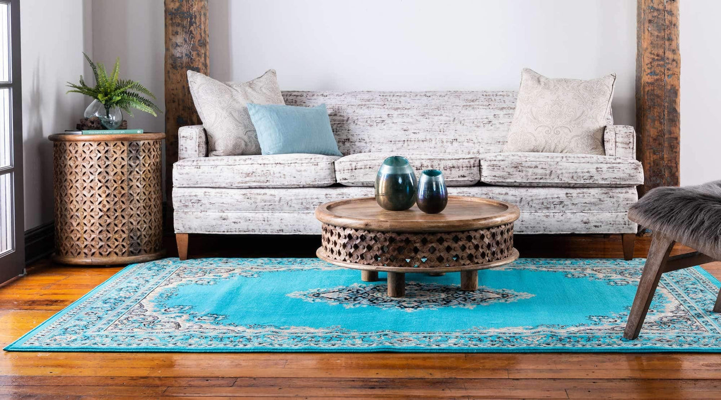 Unique Loom Reza Collection Traditional Persian Style Area Rug, 9 ft 10 in x 13 ft, Turquoise/Ivory