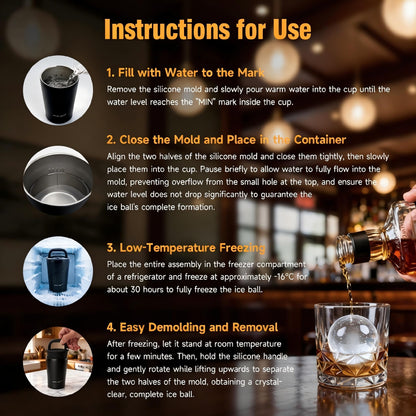 Clear Ice Cube Maker Premium Gift Set – Stainless Steel Whiskey Ice Ball Mold, 2.5” Ice Sphere with BPA-Free Silicone, Slow Melting Easy Release Ice for Bourbon Cocktails, Ideal Gifts for Men Dad