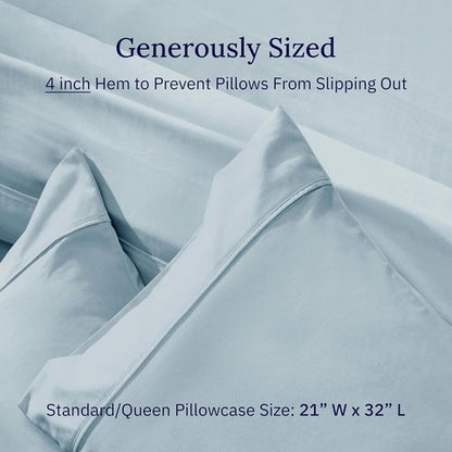 California Design Den Pillowcase Set | Standard Queen Size, 400 Thread Count, 100% Cotton Sateen, Soft Sky Blue - Set of 2