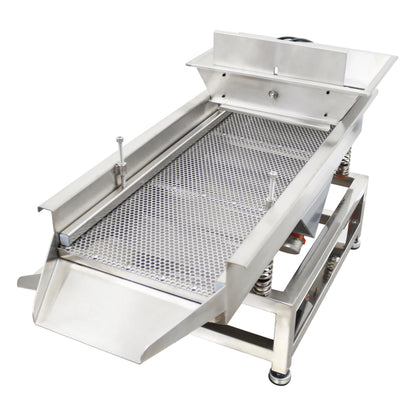 TECHTONGDA Straight Vibrating Sieve Screen Shaker Electric Linear Sifter Machine Stainless Steel One Layer Two Motors 4mm Round Hole Screen Size 11.8×31.5inch 110V