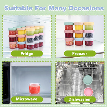 RowinsyDD 5 Pack Glass Baby Food Storage Containers, 4 oz Leakproof Baby Food Jars with Lids, Small Glass Food Containers for Infant Baby, Freezer & Microwave Safe, BPA Free