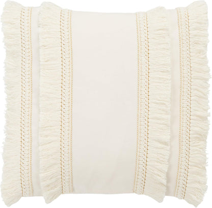 16-inch PLS7142A-1616 Safavieh Home Collection Grema Boho White Fringe Decorative Accent Pillow