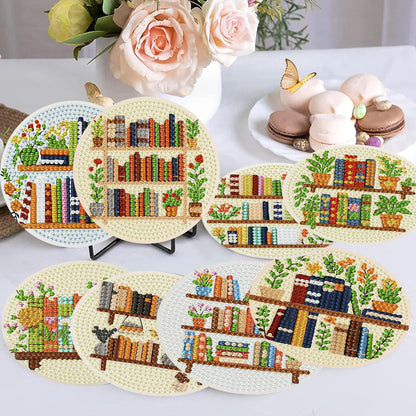 croshom Books Diamond Art Coasters Kits, 8 Pieces Books Diamond Painting Coasters with Holder, Books Coaster Diamonds Art Painting Kits for Adults, 5D DIY Wooden Coaster for Gift