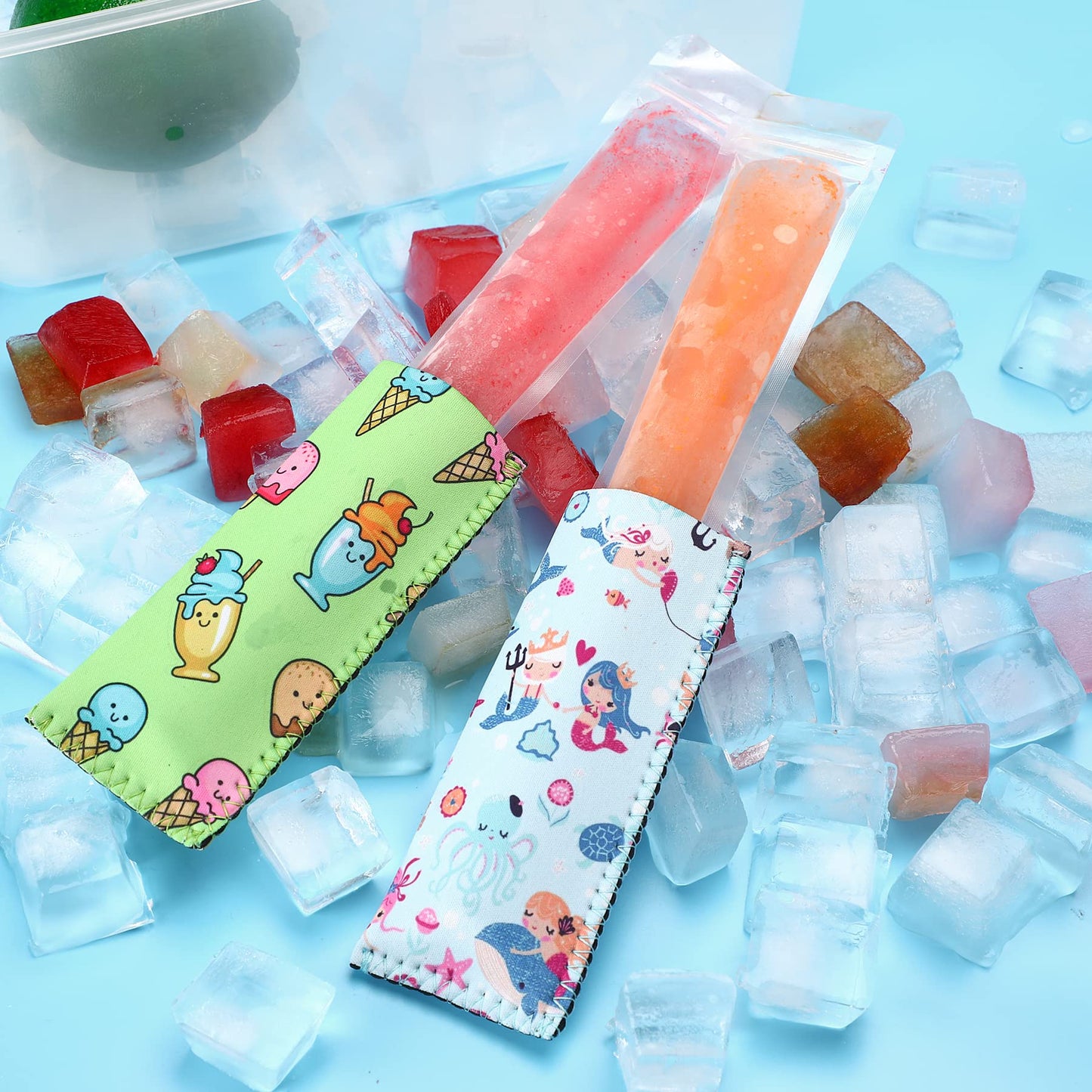 JANYUN 24 Pack Ice Pop Sleeves Neoprene Freezer Pop Sleeve Popsicle Covers Holders Bags BPA-Free for Kids Party Supplies (Colorful)