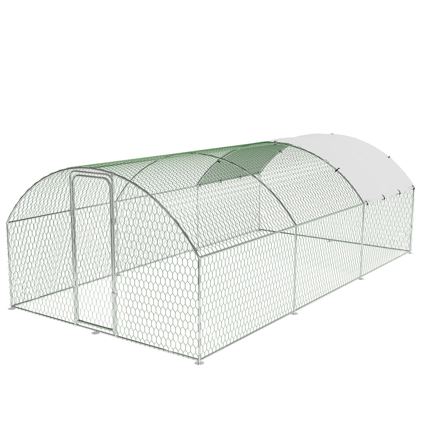 9.8'x19.7'x6.5' Large Metal Chicken Coop Walk-in Poultry Cage, Outdoor with Waterproof Anti-UV Cover & Galvanized Frame, Chicken Run for Backyard Farm, Ducks, Rabbits