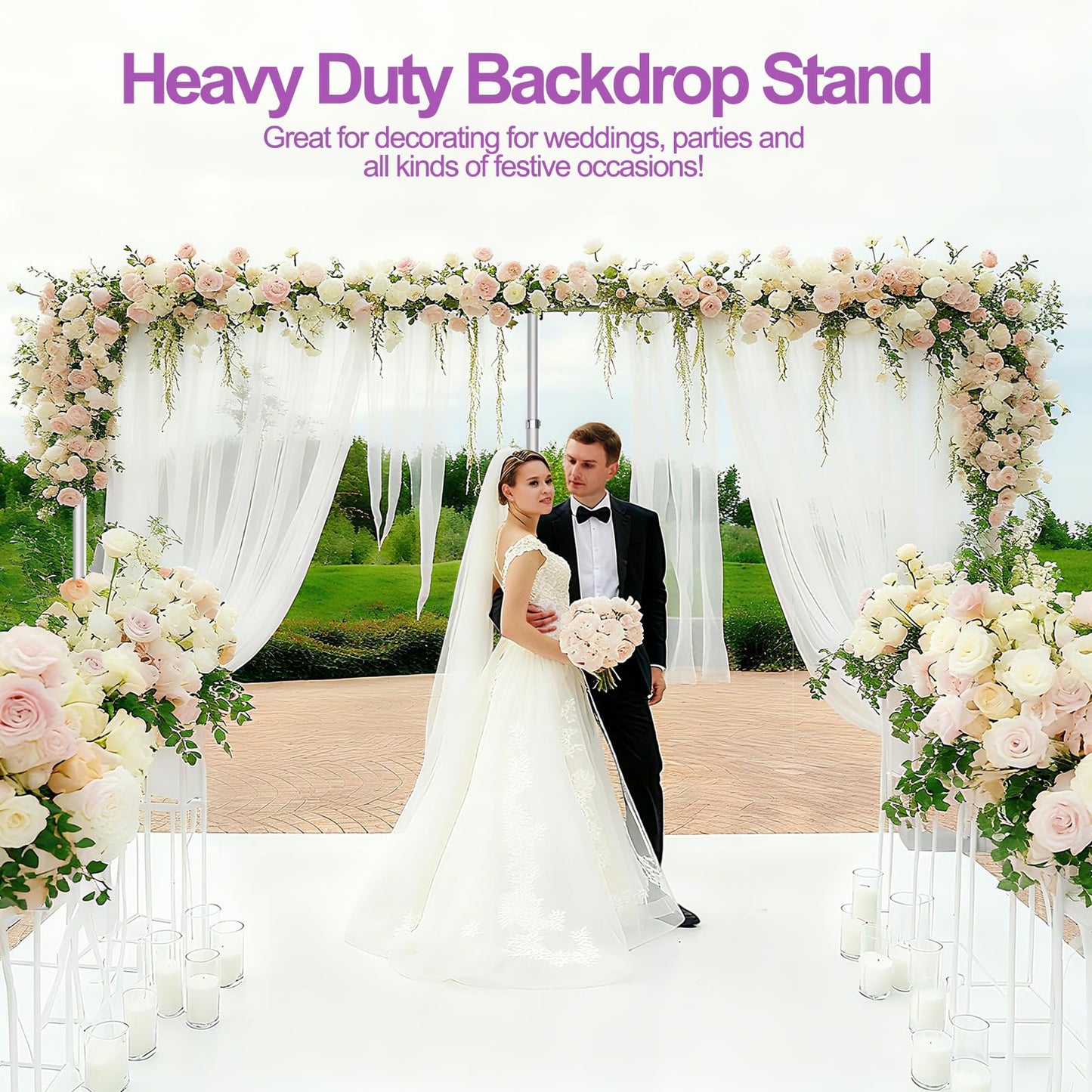 Fotoumgl 10x20 Pipe and Drape Stand Kit, Heavy Duty Backdrop Stand Adjustable, Sturdy Metal Back Drop Decoration Frame with Flat Base for Parties, Flower Wall, Wedding, Event,Trade Shows, Photo Shoot