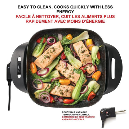 Starfrit The Rock Electric Skillet - 12" x 12" - Rock.Tec Non-Stick Cooking Surface - Tempered Glass Lid - 1200W