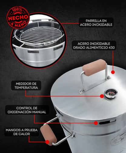 EL BARRIL 30LBS Lite Large Barrel Smoker Grill – Juicy, Even BBQ Every Time, 430 Stainless Steel, Vertical Charcoal Barrel Grill and Rust-Resistant Design, Perfect for Family, Parties & Outdoor