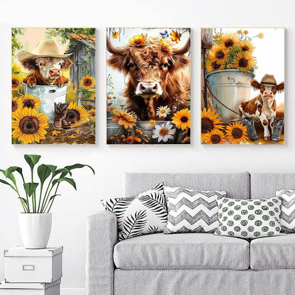 EWJRNSF 5D Diamond Painting Kits for Adults Beginners, Diamond Arts Kits Diamond Art Sets,Gem Painting Arts & Crafts Home Wall Decoration 11.8x15.7 Inches 4 Pack Highland Cow