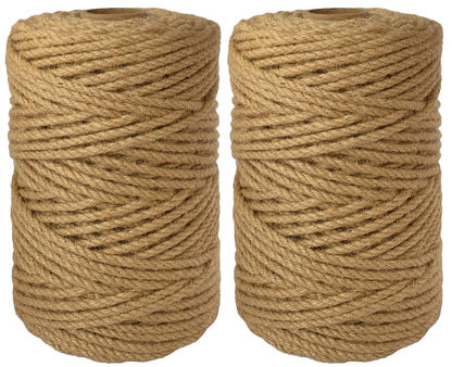 ILIKEEC 2-Pack Natural Jute Twine Rope, 5mm x 656ft Heavy Duty Sisal Hemp Rope for Crafts, Gardening, Cat Scratching Post, Bundling & Hanging, 328Feet/Roll
