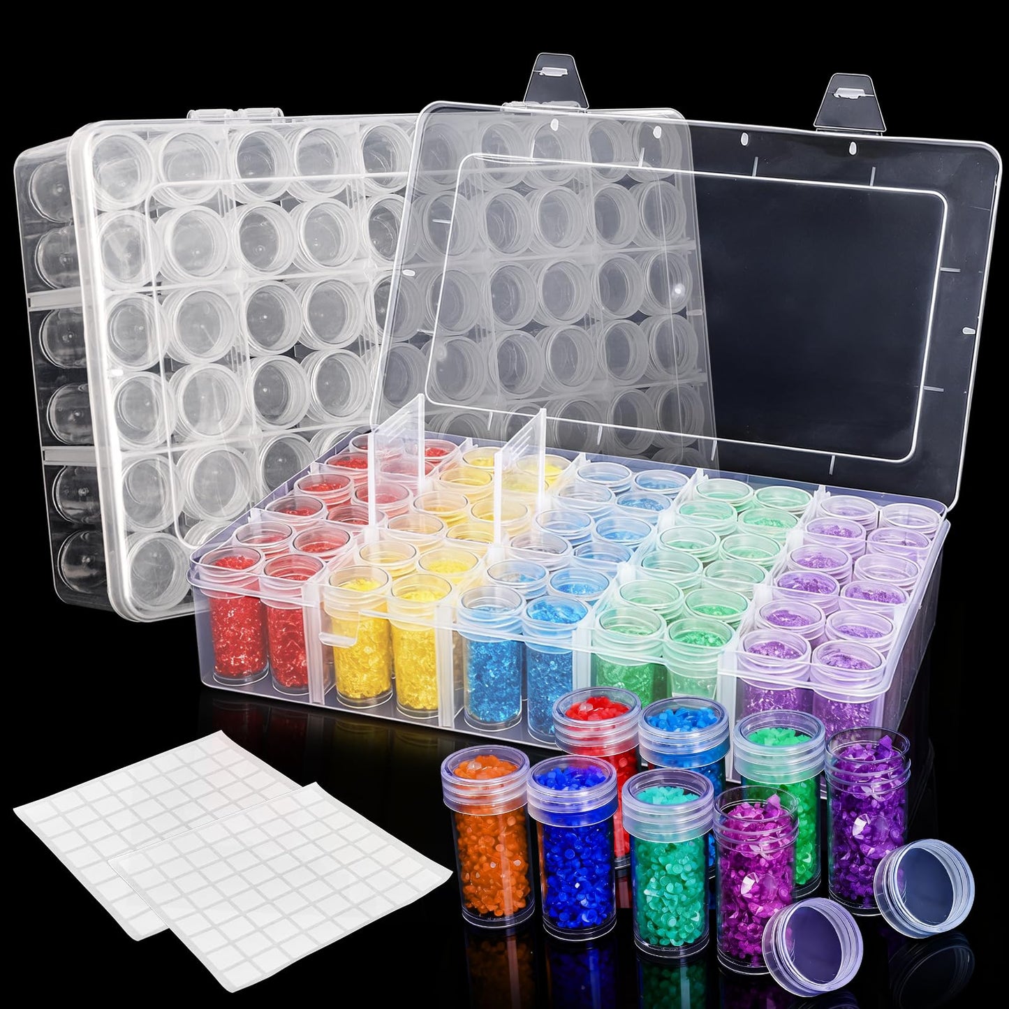 Pumtus 2 Pack Diamond Art Storage Containers, 120 Grids Beads Organizer Box with Label Stickers, Plastic 5D Embroidery Accessories Storage Case Jars for DIY, Art, Craft, Rhinestone, Seed