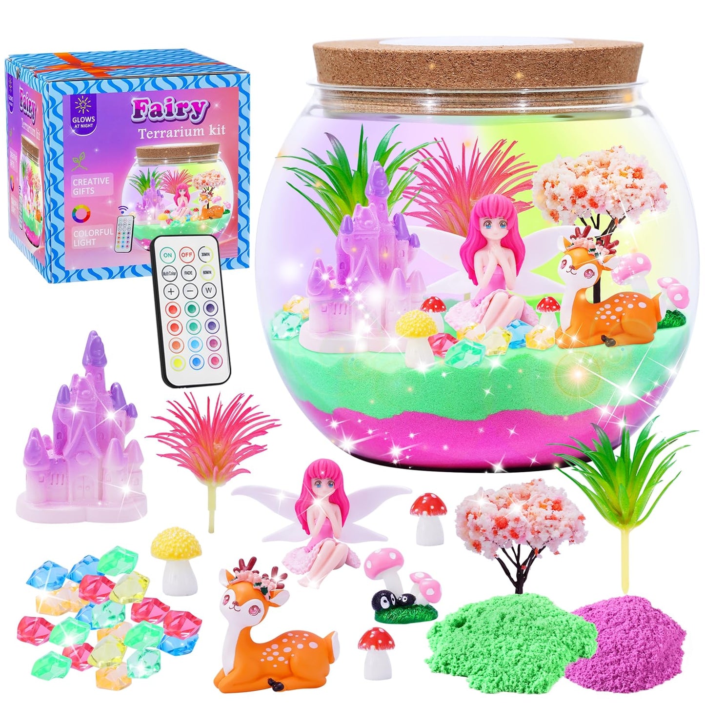 Hannstar Fairy Garden Kits for Kids - Light Up Terrarium kit Birthday Gift for Girls Ages 4 5 6 7 8 10 12 Years Old - Creative Garden Toys for Girls - DIY Arts and Crafts Kit for Kids