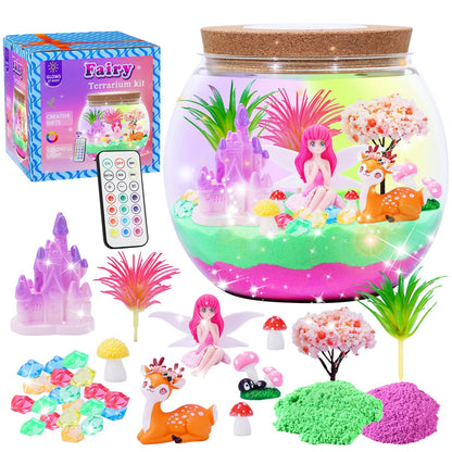 Hannstar Fairy Garden Kits for Kids - Light Up Terrarium kit Birthday Gift for Girls Ages 4 5 6 7 8 10 12 Years Old - Creative Garden Toys for Girls - DIY Arts and Crafts Kit for Kids