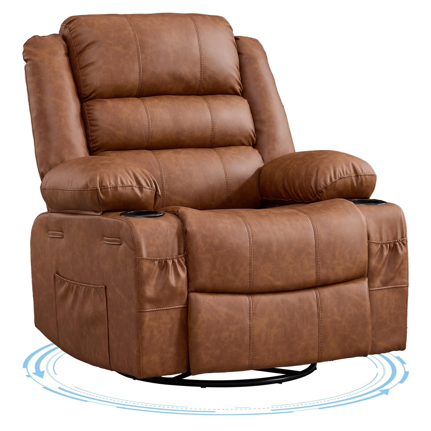 Rocking Recliner Chair for Adults PU Leather Wide Upholstered Glider Recliner with Cup Holder Deep Seat Single Sofa Rocker Chair for Nursery Living Room