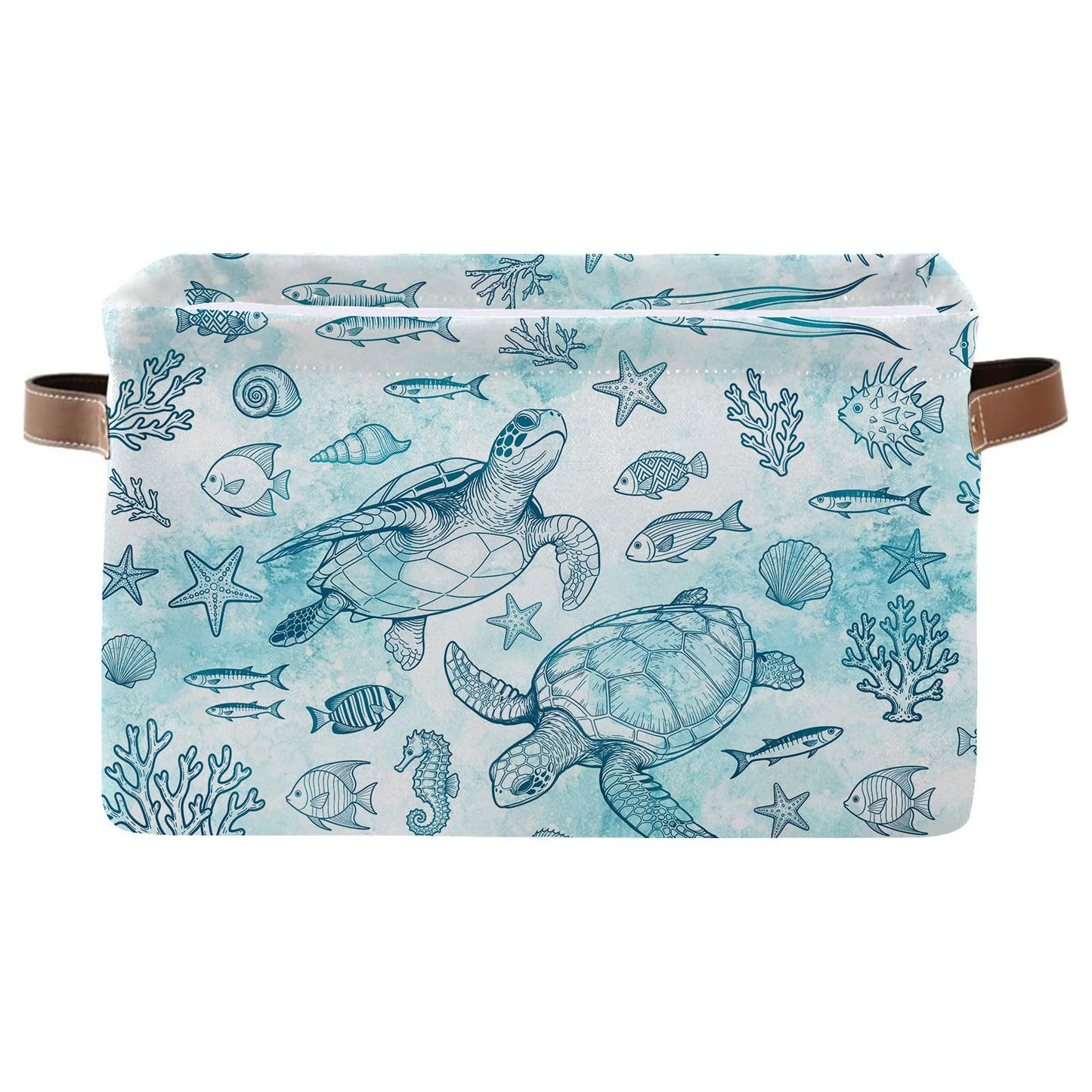 REETOOK Rectangle Ocean Sea Turtle Storage Basket, Storage Box Bin with Handles for Toy, Collapsible Laundry Hamper, Laundry Organizer for Room Nursery, Gifts for Chritsmas Thanksgiving 14.9x11x9.4