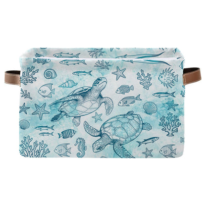 REETOOK Rectangle Ocean Sea Turtle Storage Basket, Storage Box Bin with Handles for Toy, Collapsible Laundry Hamper, Laundry Organizer for Room Nursery, Gifts for Chritsmas Thanksgiving 14.9x11x9.4
