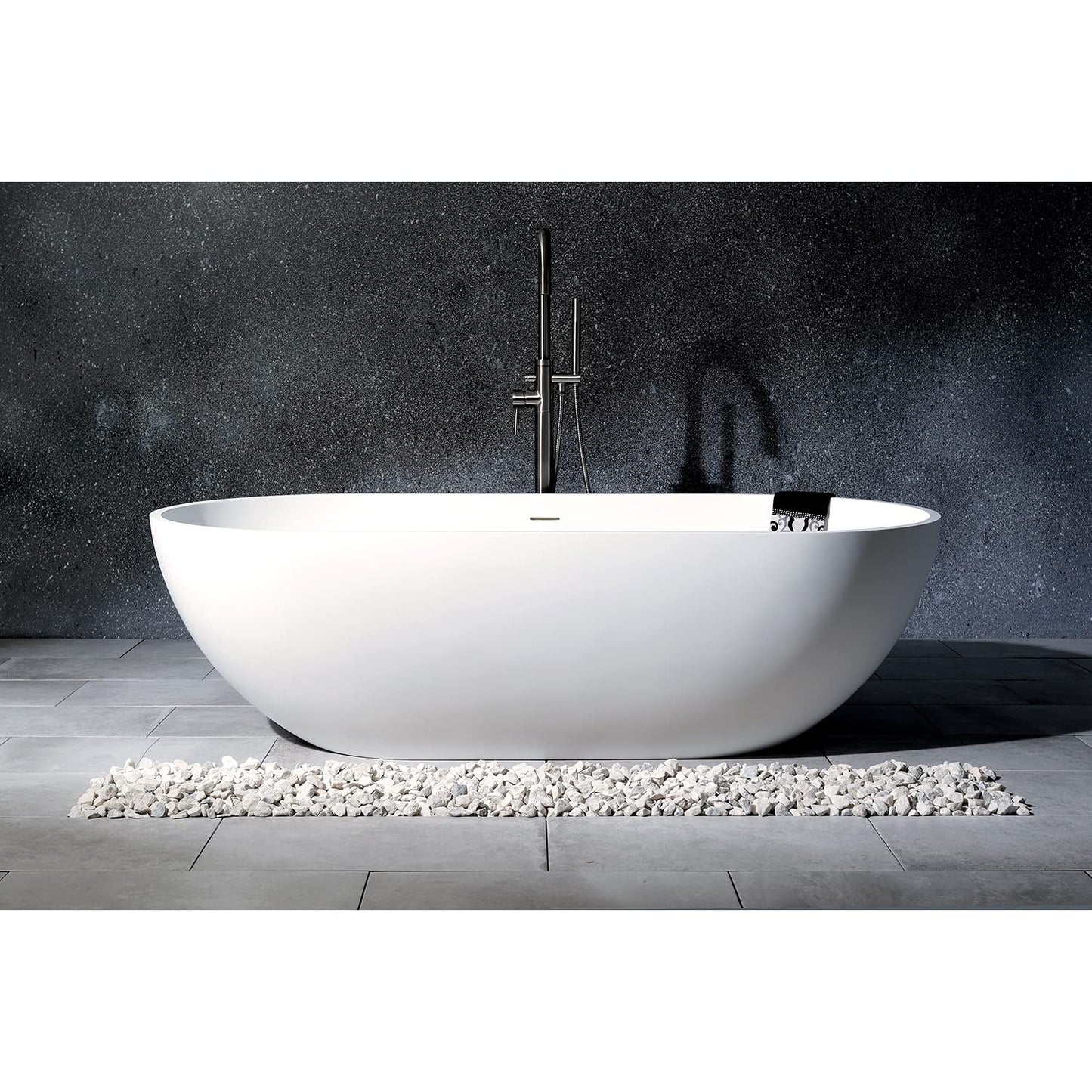 Aqua Eden VRTRS703520 Arcticstone 70-Inch Solid Surface White Stone Freestanding Tub with Drain, Matte White