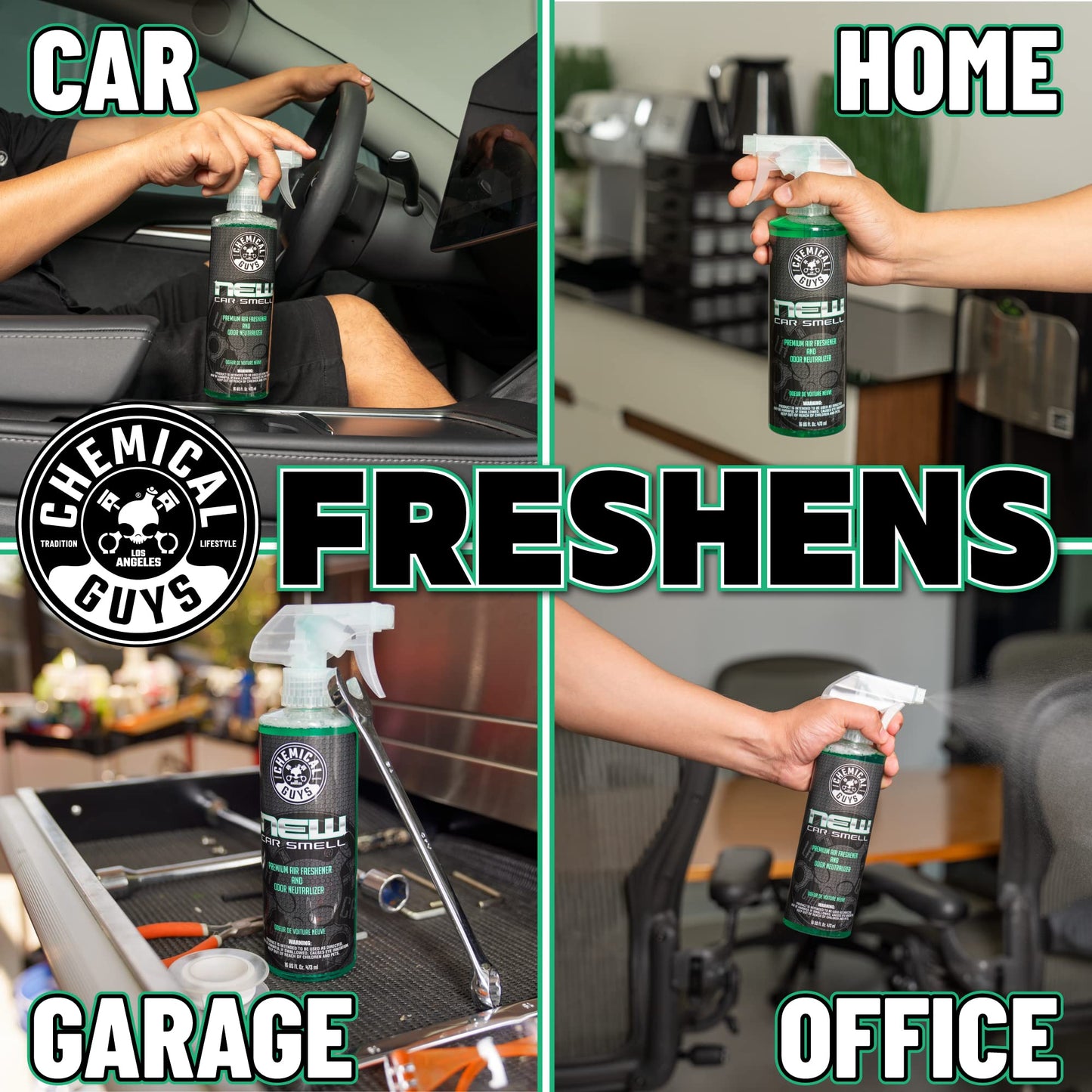 Chemical Guys AIR_101_32 New Car Smell Premium Air Freshener and Odor Eliminator, Long-Lasting Scent, Great for Cars, Trucks, SUVs, RVs & More, Extra Large 32 fl oz