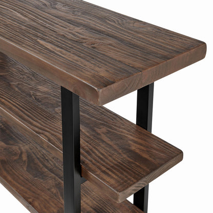Alaterre Furniture Pomona 3-Tier Solid Wood Media Console Table with 2 Open Shelves and Metal Legs - Rustic Industrial Farmhouse TV Stand and Storage Console (Rustic Brown)