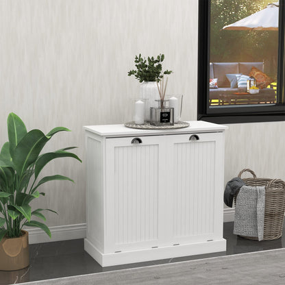 Leamoo 32.68" W x 14.57" D x 31.5" H Two-Compartment Tilt-Out Laundry Sorter Cabinet White MDF