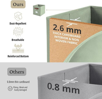 DECOMOMO Storage Bins - Fabric Cube Storage Bins with Labels for Shelves | 10.5" x 11" | 2pcs, Sage Green