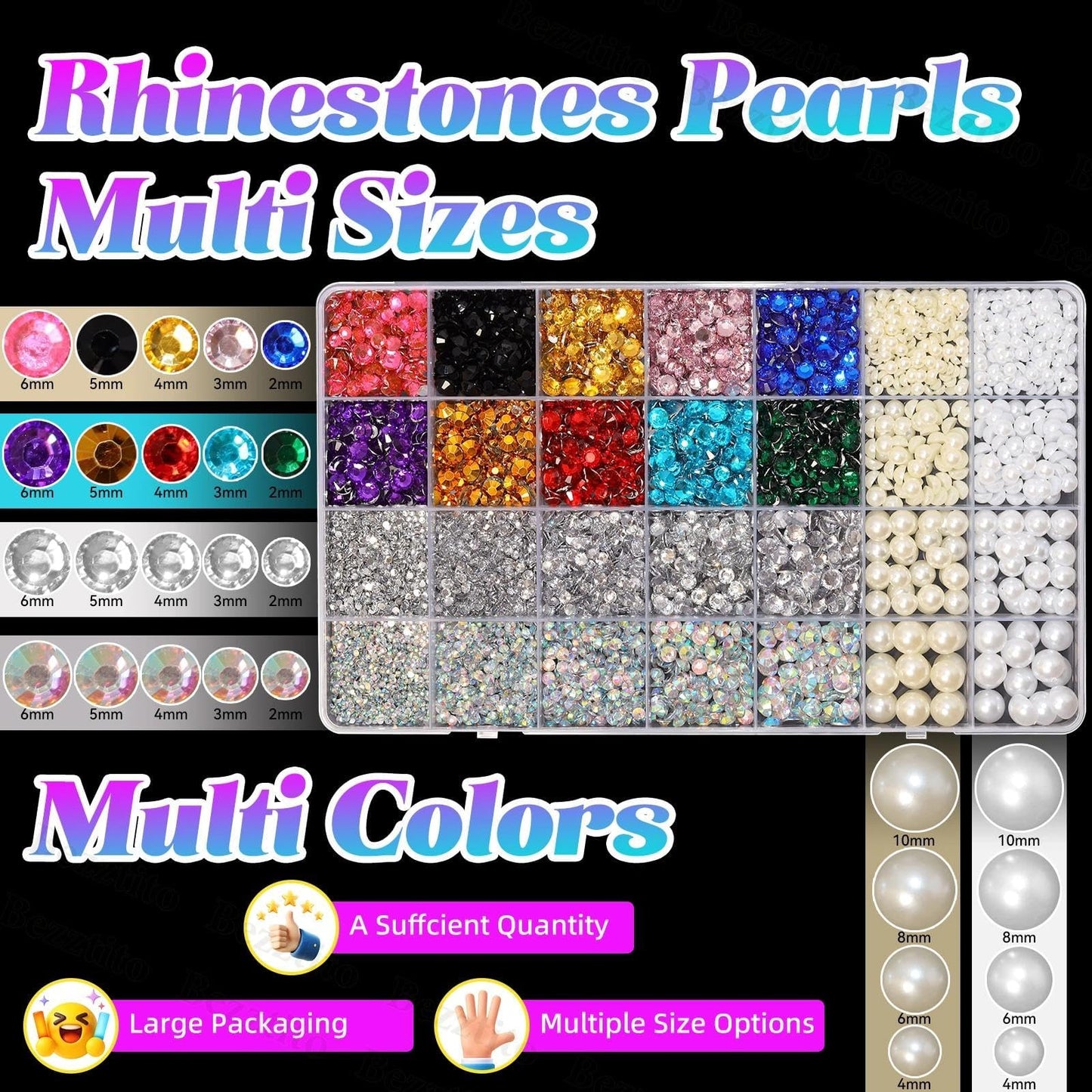 14000Pcs Colorful Flatback Rhinestones and Pearls for Bedazzling Kit, 2-6mm Resin Gems Bedazzling Rhinestone, 4-10mm Flatback Pearls Gems Rhinestones for Crafting DIY Face Makeup