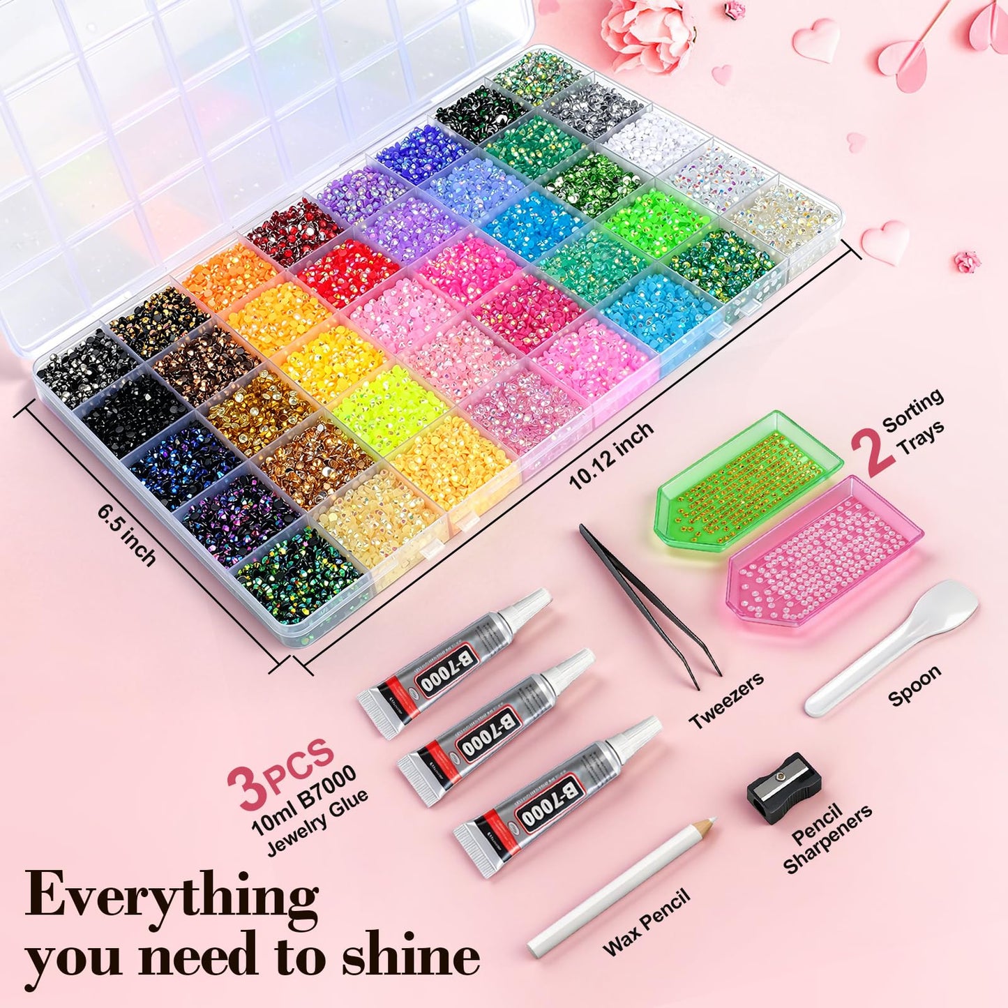 50000Pcs Resin Jelly Rhinestones for Bedazzling, 3mm Bedazzler Kits Rhinestones with 3Pcs 10ml B7000 Jewelry Glue, Multicolor Flat Back gems for Book Tumblers Crafts DIY Diamonds Art Accessories