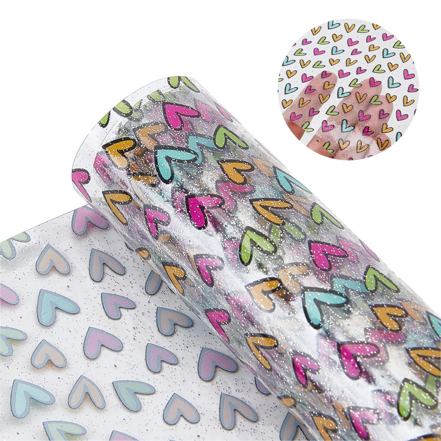 letsinstyle Heart Printed TPU Jelly Faux Leather Fabrics, 11.8 x 47.2 Inch Clear TPU Vinyl Sheets, Transparent Clear Jelly Vinyl for Embroidery and Crafting Project