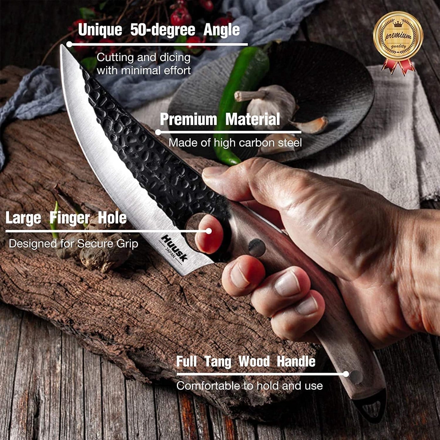 Huusk Viking Japanese Meat Cleaver, Forged Boning Knife With Sheath, High Carbon Steel Japan Butcher Fillet for Kitchen, Camping