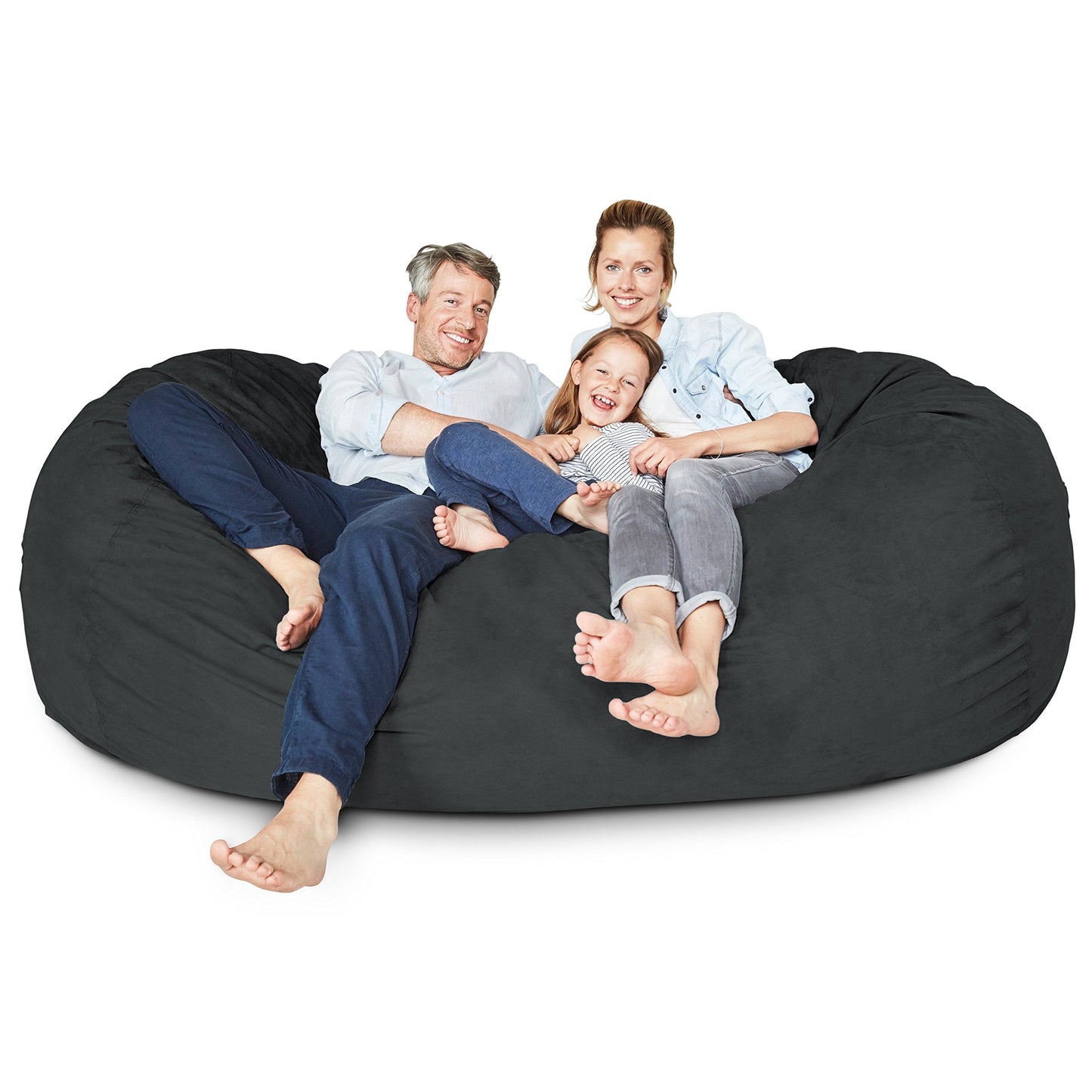 Lumaland Luxurious Giant 7ft Bean Bag Chair with Microsuede Cover - Ultra Soft, Foam Filling, Washable XXL Bean Bag Sofa for Kids, Teenagers, Adults - Sack Chair for Dorm, Family Room - Black