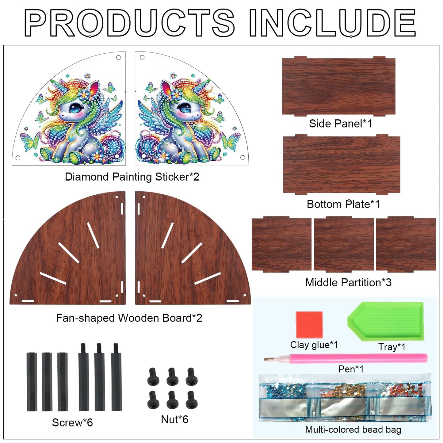 AiYuanzsh Diamond Art Painting Wooden Organizer Box – Animal DIY Multi-Grid Storage for Makeup Brushes, Remotes & Office Supplies – Double-Sided Drill Tabletop Décor for Adults