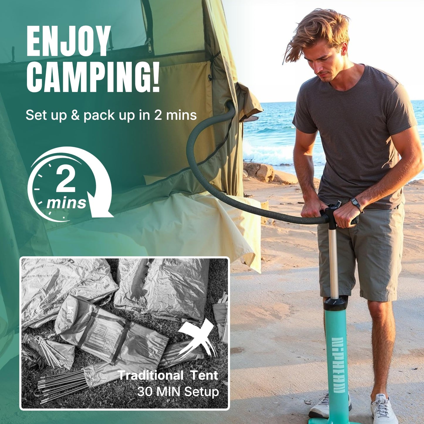 Niphean Truck Bed Tent for Camping 5.5ft-8ft for 2+1 People, 2 Mins Fast Setup Inflatable Pickup Truck Tent, PU 3000mm Waterproof & High-Strength Windproof, Spacious Interior for Multi-Landscape