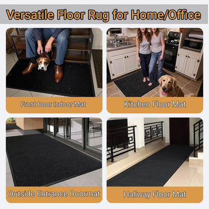 Commercial Runner Rug, 4'x10' Heavy Duty Industrial Door Mat for High Traffic Entrance, Large Non-Slip Waterproof Rubber Welcome Carpet for Hallway Entryway Business Office, Black 120"x48"