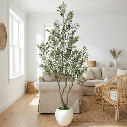 Huhemy 8ft Faux Olive Tree Artificial Indoor,Fake Olive Tree with Pot,Large Olive Branches and Lifelike Fruits,for Home Office House Living Room Decor