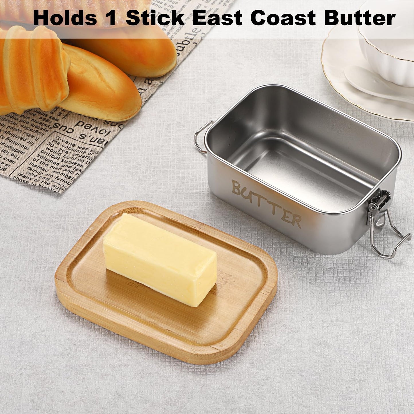 BSTKEY Stainless Steel Butter Dish with Lid for Countertop, Butter Holder with Silicone Sealing for Kitchen, Food Container for Picnic, Unbreakable Butter Keeper, Holds 1 Stick East Coast Butter